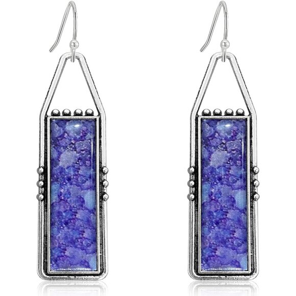 Purple Handmade Bohemian Tribal Retro Colorful Square Bar Dangle Drop Earring - Picture 1 of 6